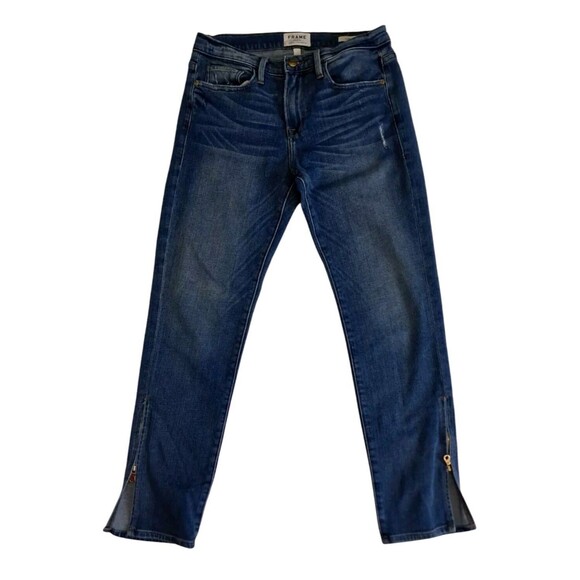 Frame Jeans Women's 27 Le Boy Mid Rise Medium Wash Ankle Zip Blue Crop Picadilly - Picture 1 of 14